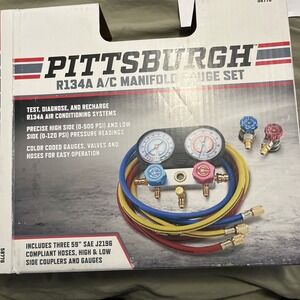 Pittsburgh R134a A/C Manifold Gauge Set 2-Valve w/ 3 Hoses 58776